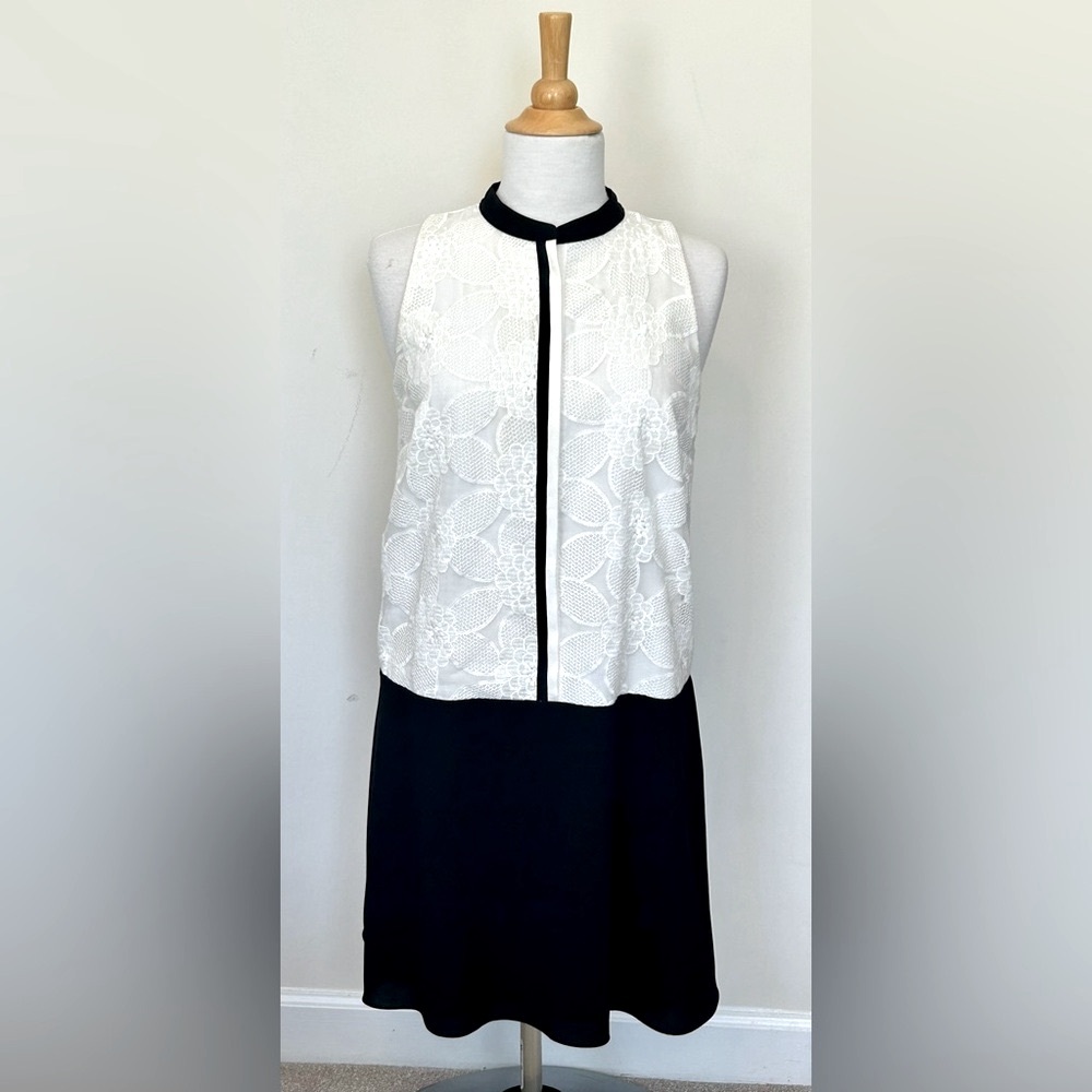LOFT Black and Off White Lace Midi Dress Sz M - NWT but 2 very small spots AS IS